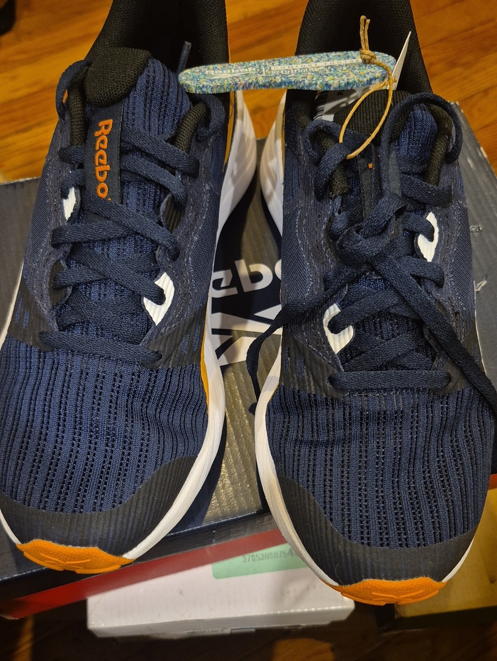 NEW--Reebok Kids Navy Athletic Sneakers with Orange Accents